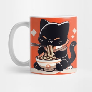 Chubby lucky cat eating ramen Mug